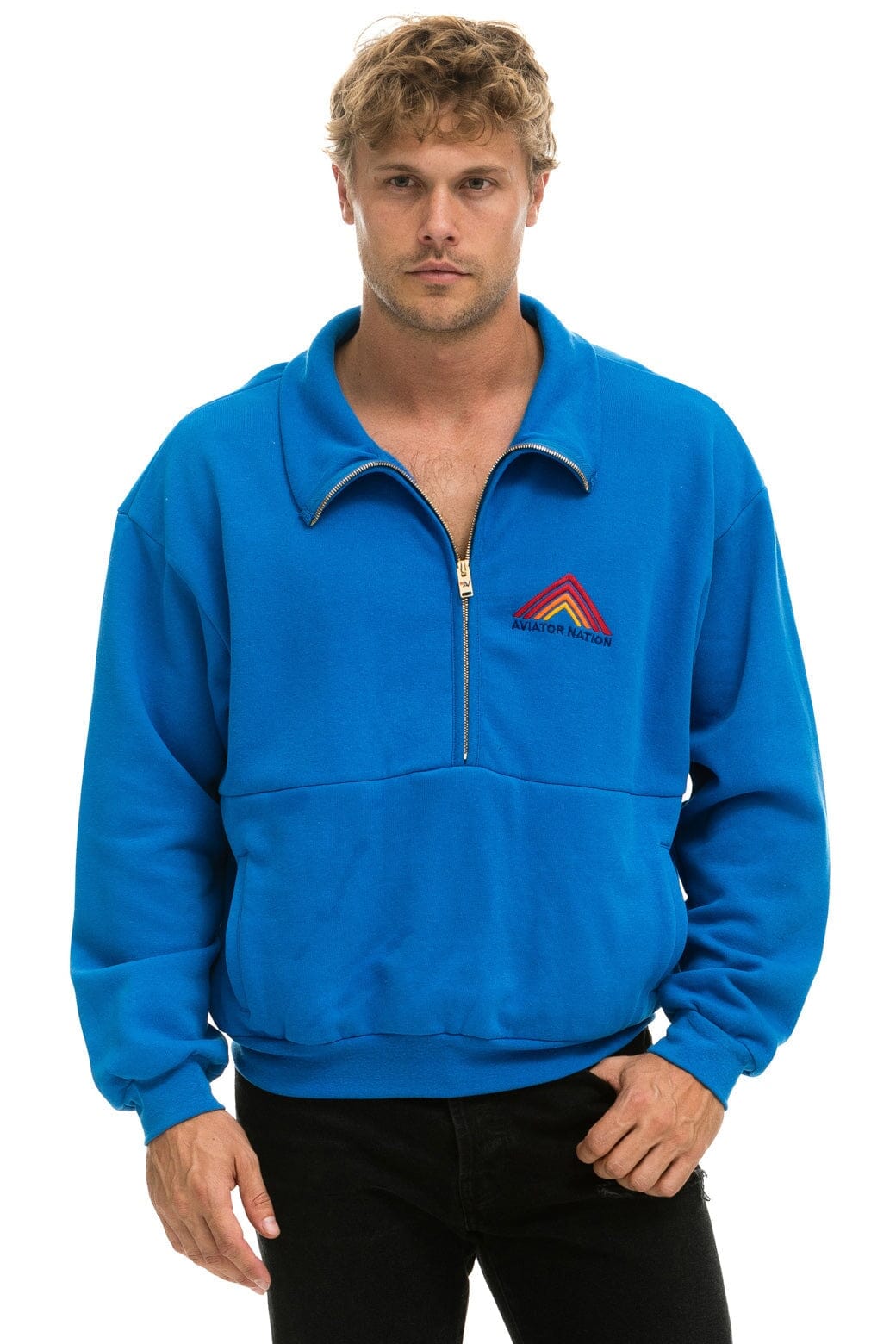 Classic MOUNTAIN EMBROIDERY HALF ZIP SWEATSHIRT - OCEAN