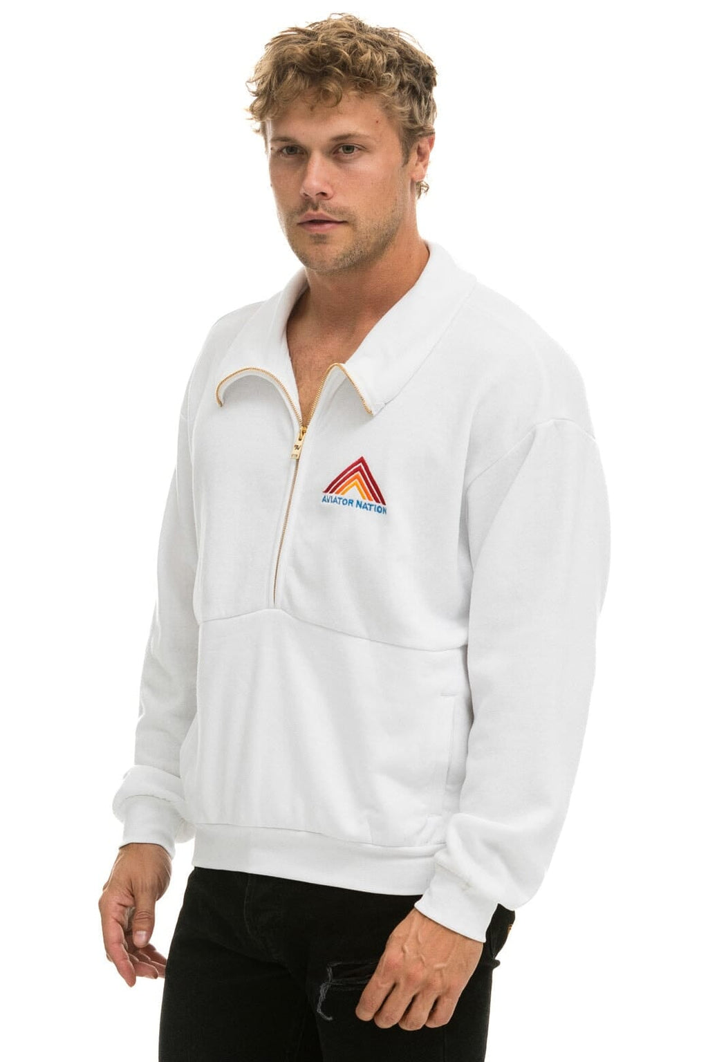 Classic MOUNTAIN EMBROIDERY HALF ZIP SWEATSHIRT - WHITE