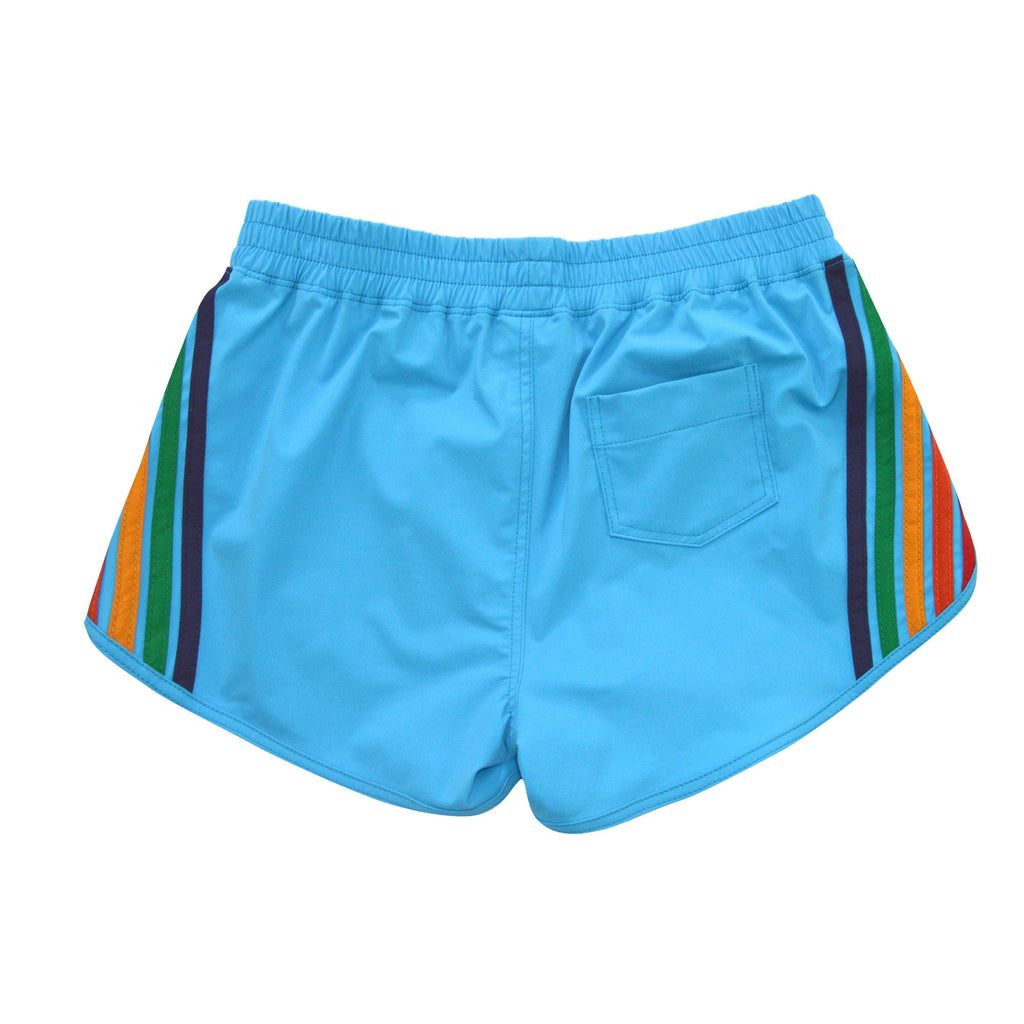 Classic WOMENS 5 STRIPE FLEX BOARD SHORTS - NEON BLUE RAINBOW