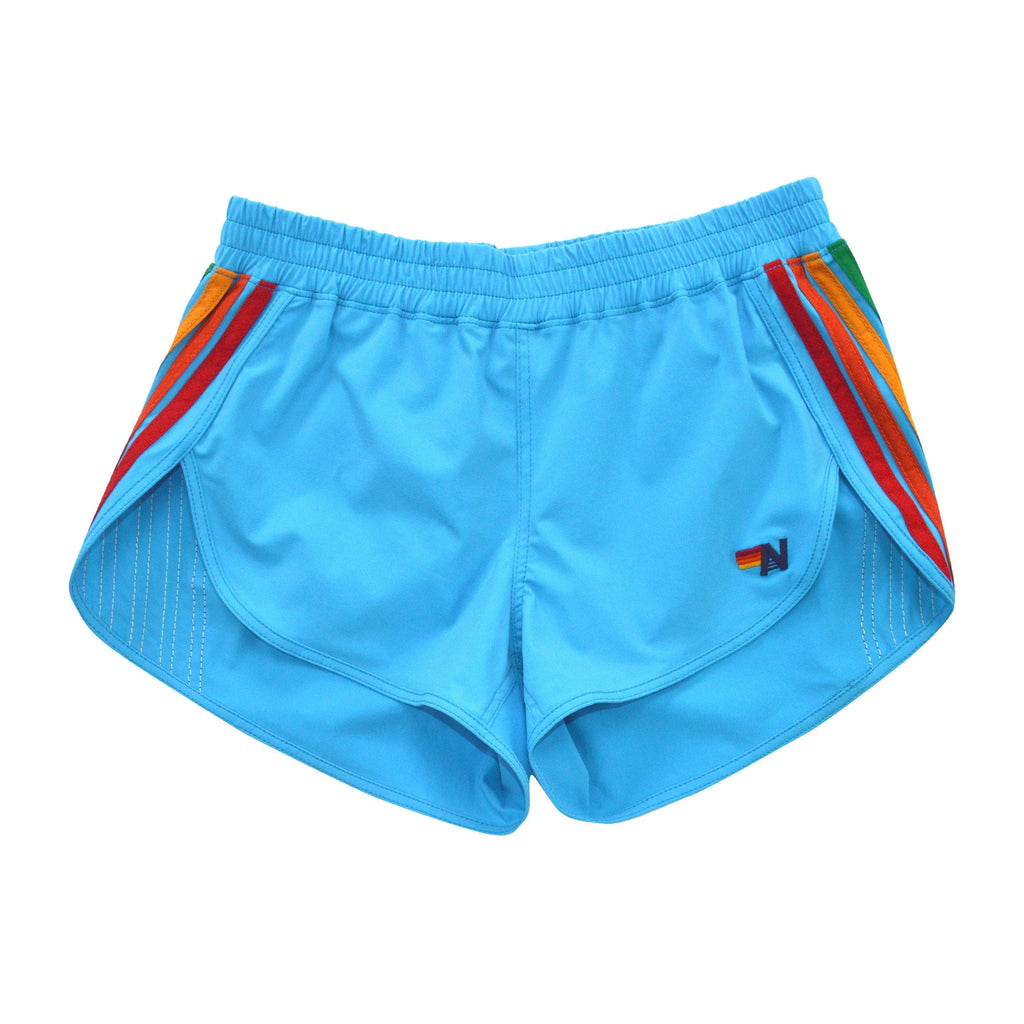 Classic WOMENS 5 STRIPE FLEX BOARD SHORTS - NEON BLUE RAINBOW