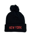 Classic NEW YORK POM POM BEANIE - BLACK