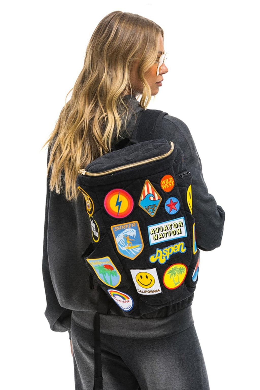 Classic VINTAGE PATCH DENIM PUFFER BACKPACK - VINTAGE BLACK