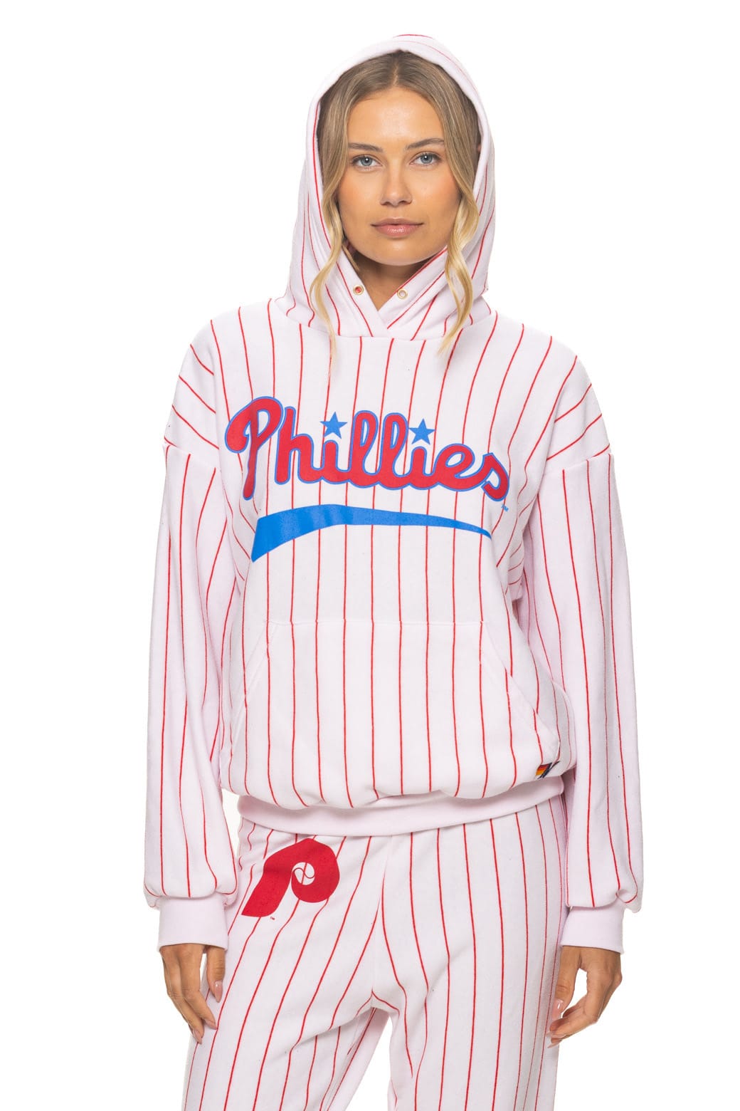 Classic PHILADELPHIA PHILLIES PINSTRIPE 2026 RELAXED PULLOVER HOODIE - WHITE RED