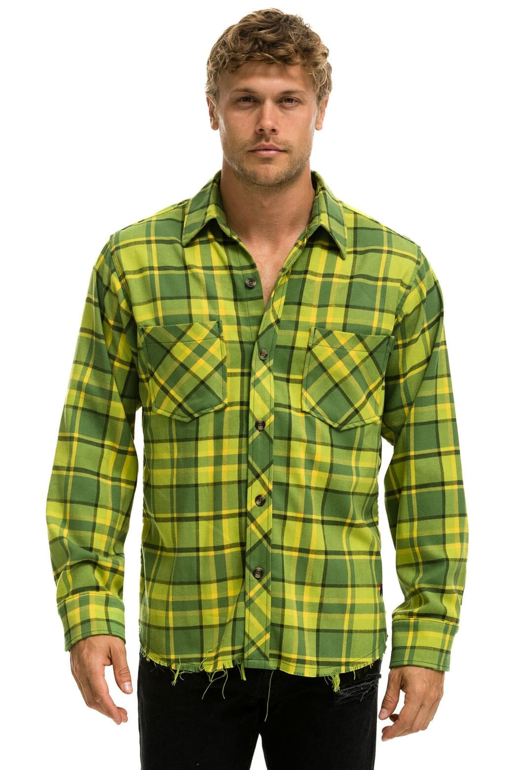 Classic PLAID FLANNEL LIGHT WEIGHT UNISEX WESTERN SHIRT - AVOCADO PLAID
