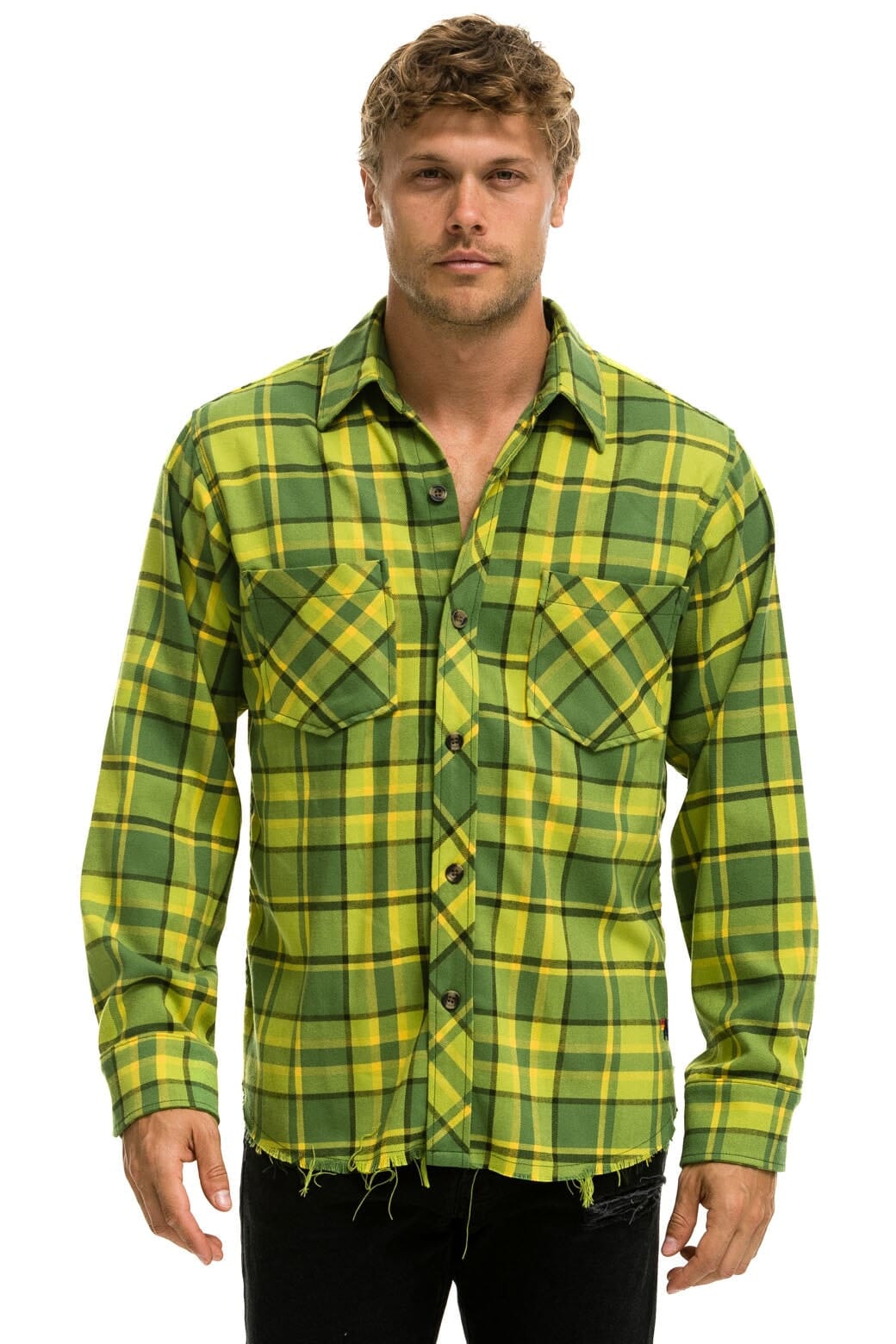 Classic PLAID FLANNEL LIGHT WEIGHT UNISEX WESTERN SHIRT - AVOCADO PLAID