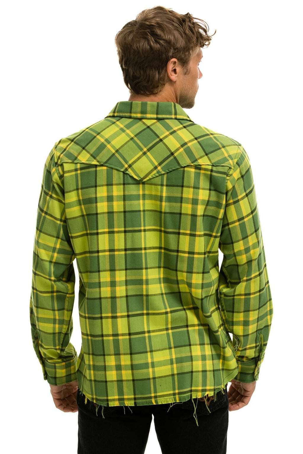 Classic PLAID FLANNEL LIGHT WEIGHT UNISEX WESTERN SHIRT - AVOCADO PLAID