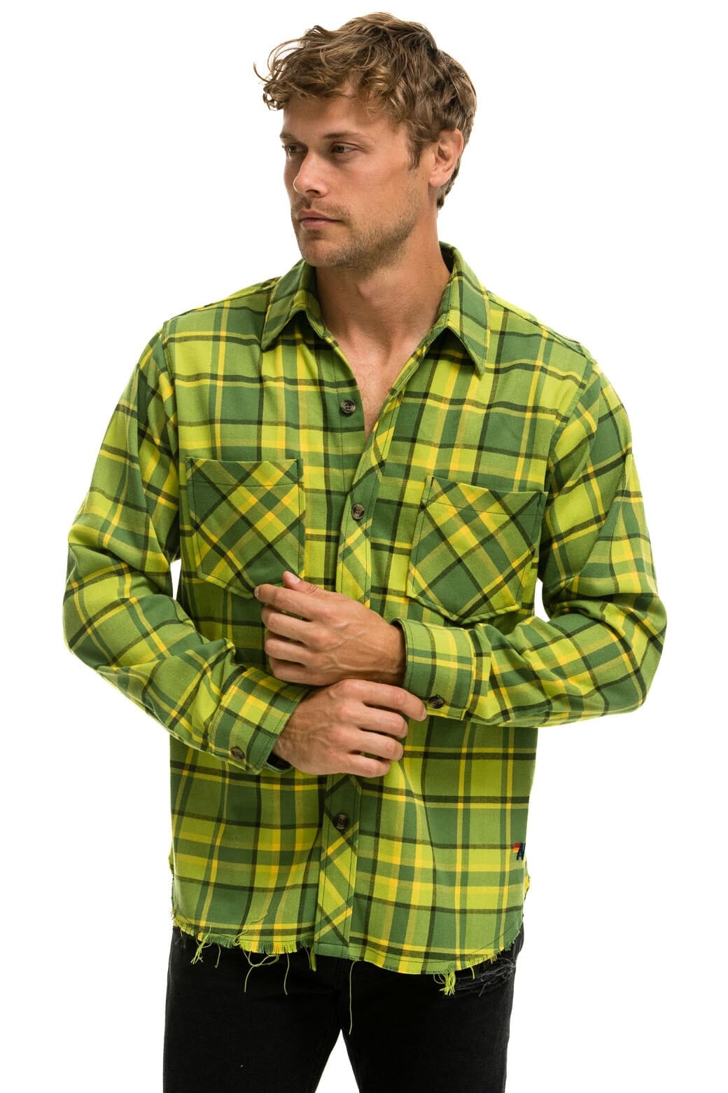 Classic PLAID FLANNEL LIGHT WEIGHT UNISEX WESTERN SHIRT - AVOCADO PLAID