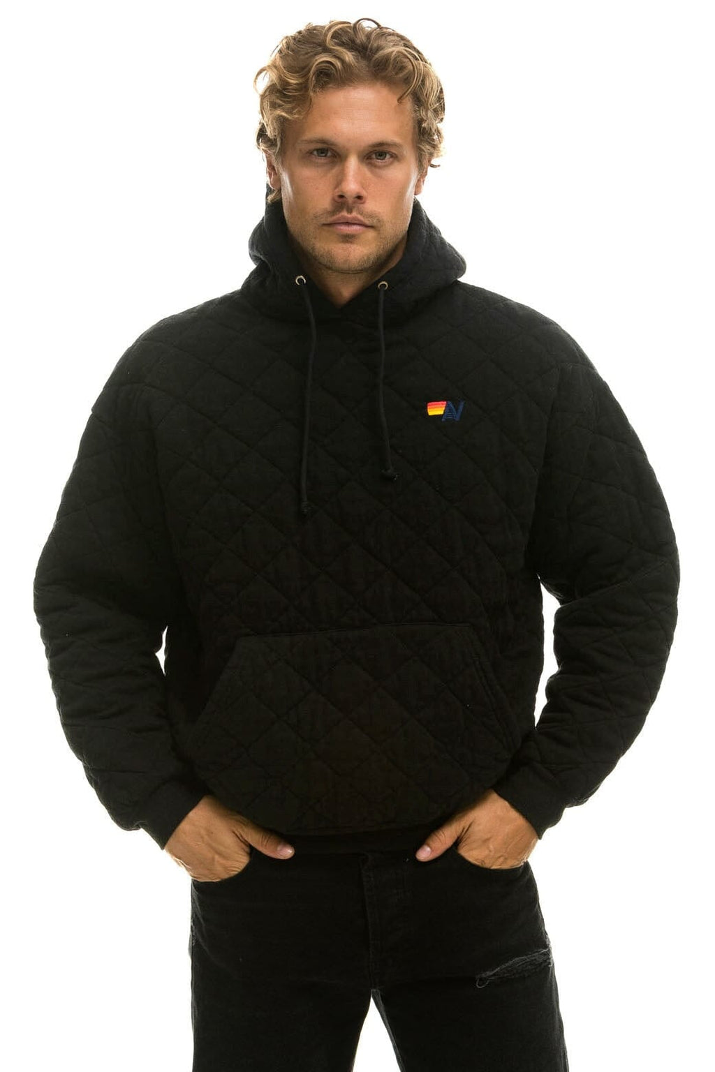 Classic QUILTED RELAXED PULLOVER HOODIE - BLACK