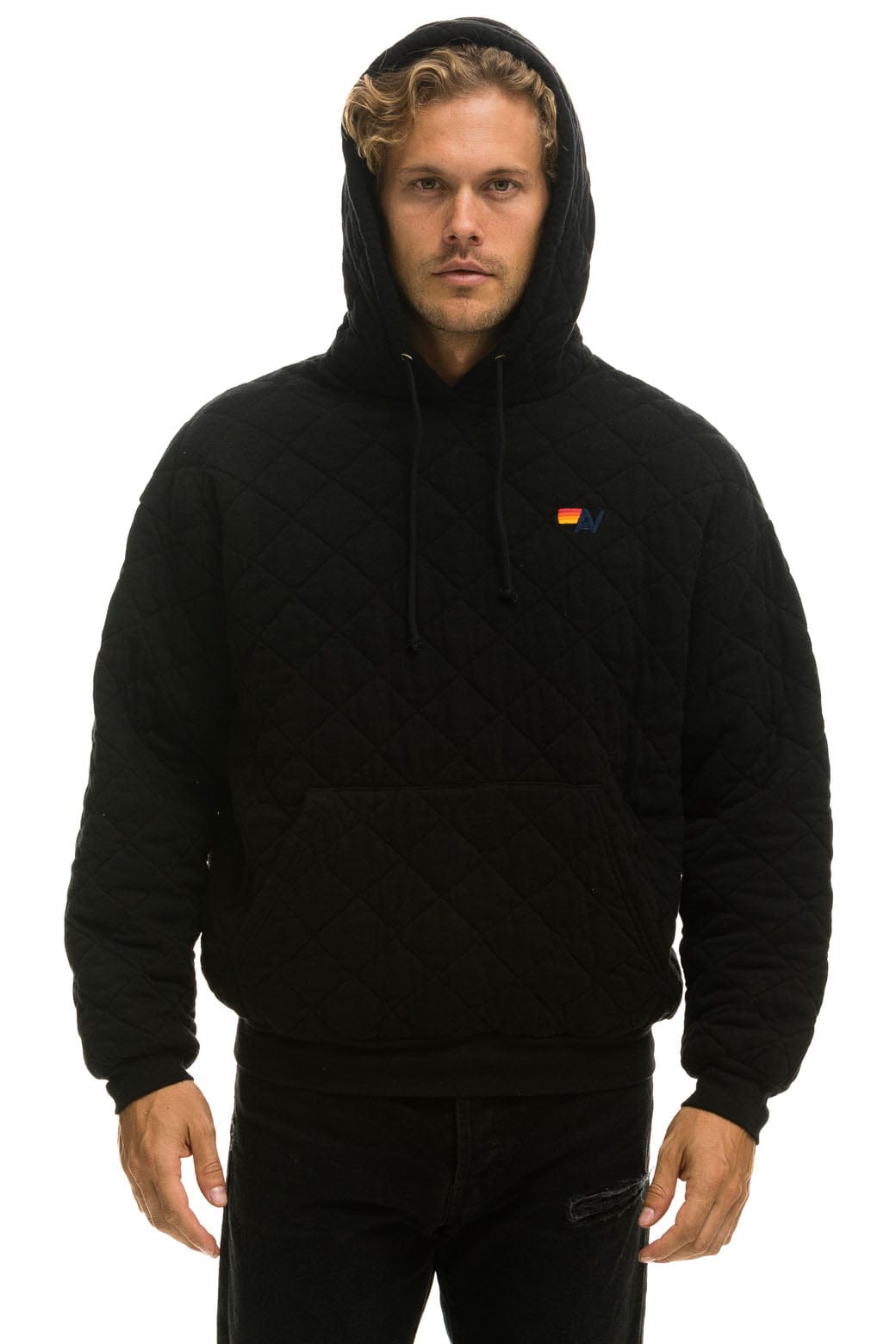 Classic QUILTED RELAXED PULLOVER HOODIE - BLACK