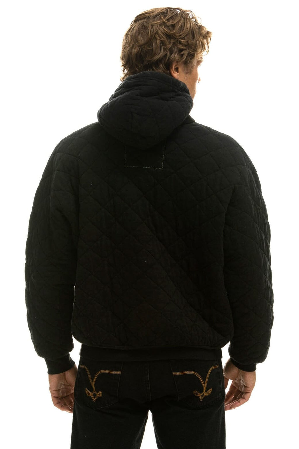 Classic QUILTED RELAXED PULLOVER HOODIE - BLACK