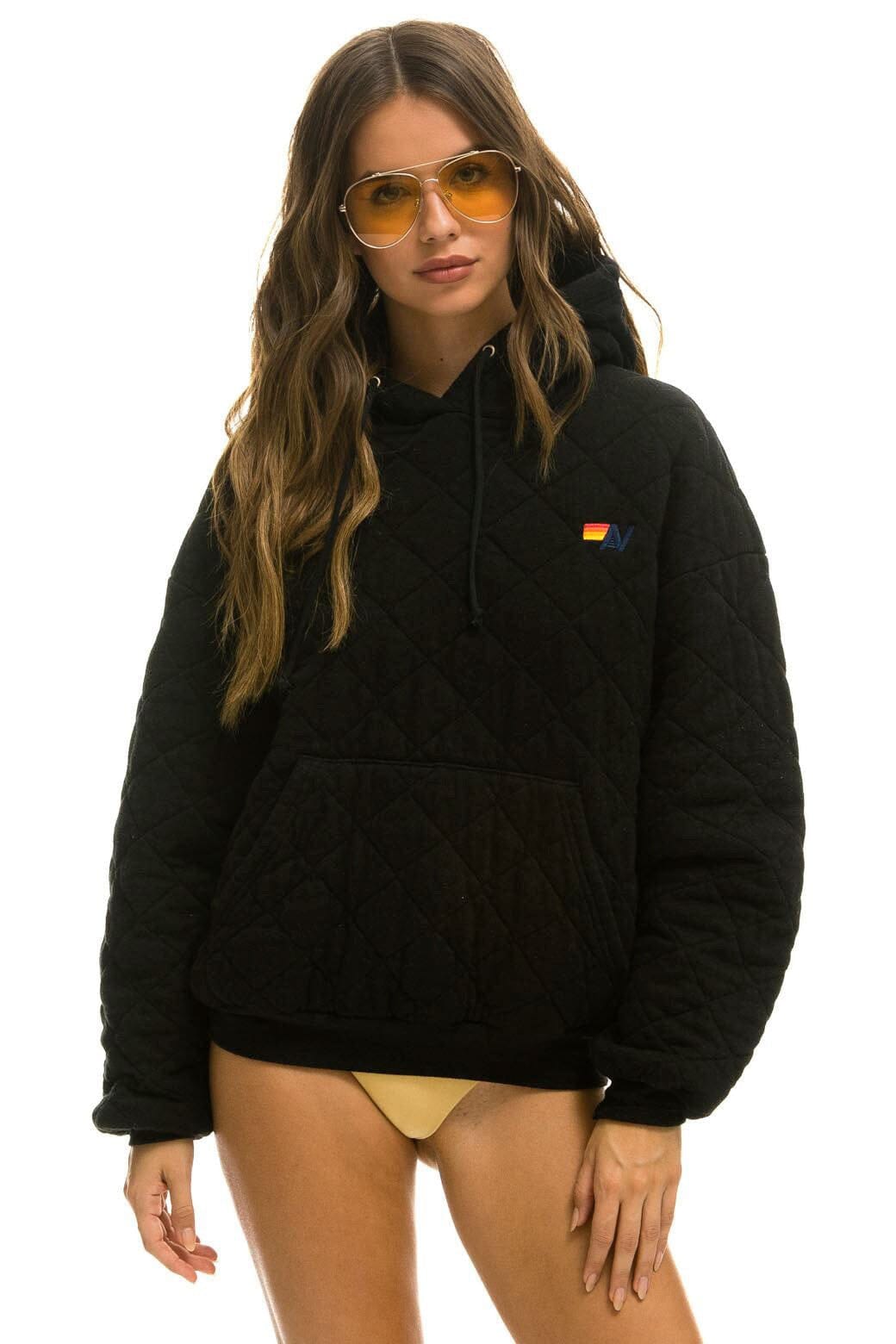 Classic QUILTED RELAXED PULLOVER HOODIE - BLACK