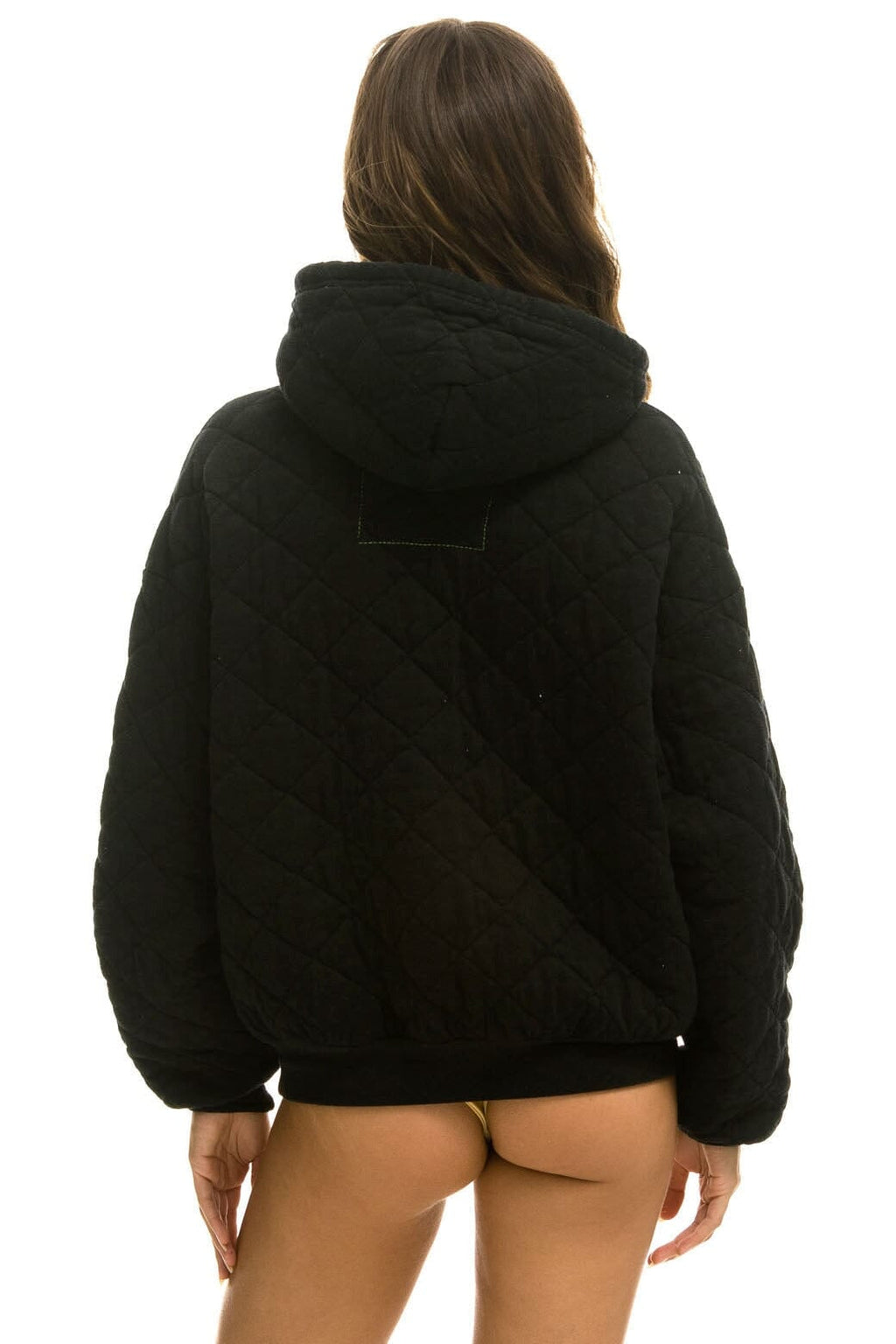 Classic QUILTED RELAXED PULLOVER HOODIE - BLACK