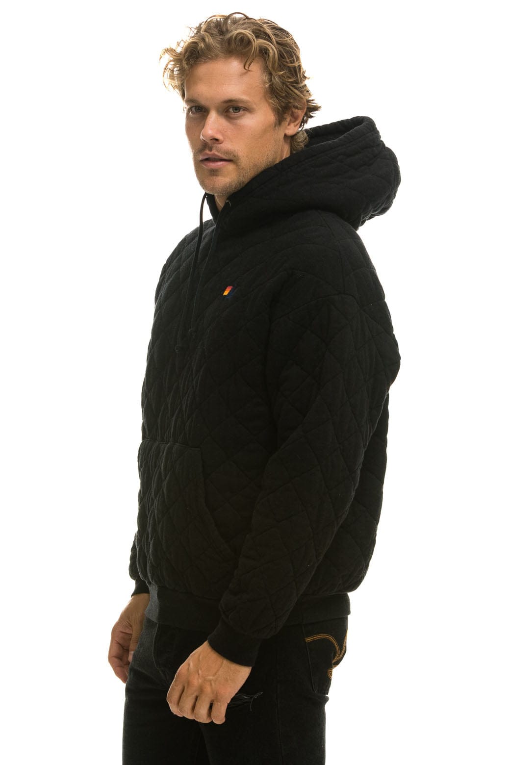 Classic QUILTED RELAXED PULLOVER HOODIE - BLACK