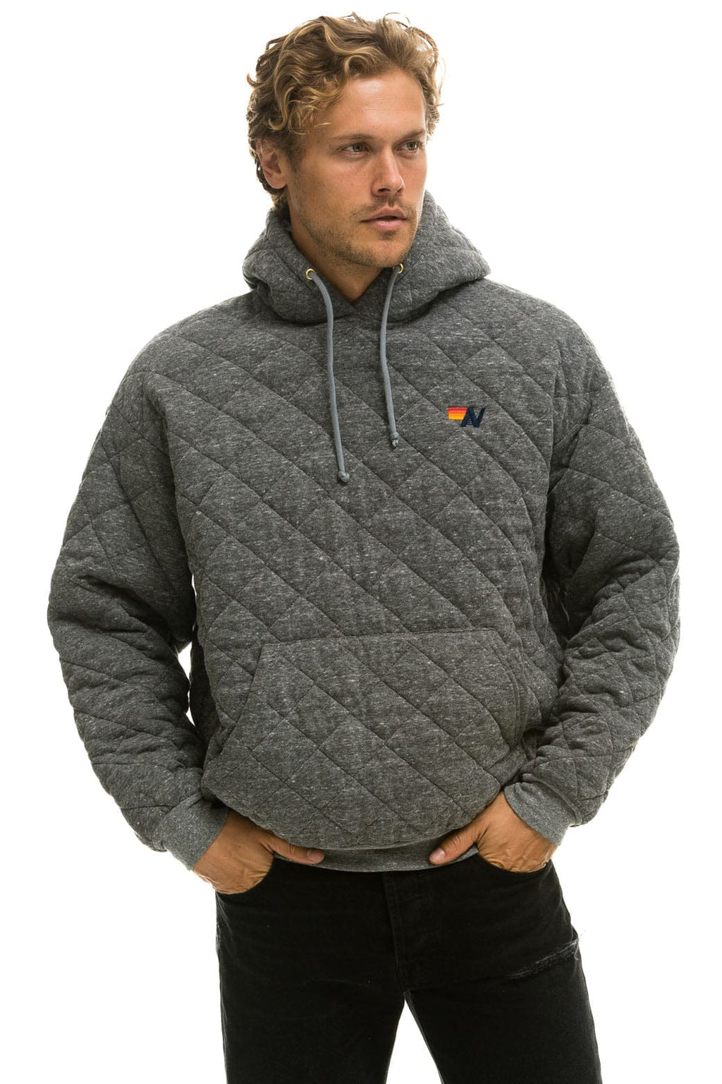 Classic QUILTED RELAXED PULLOVER HOODIE - HEATHER GREY