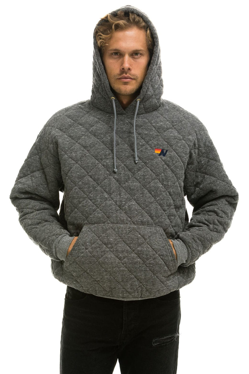 Classic QUILTED RELAXED PULLOVER HOODIE - HEATHER GREY