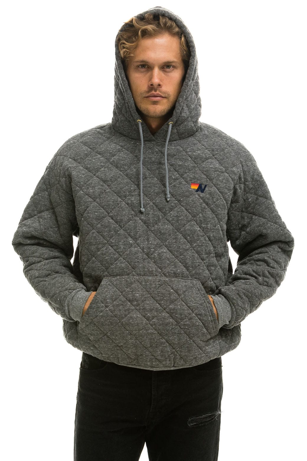 Classic QUILTED RELAXED PULLOVER HOODIE - HEATHER GREY