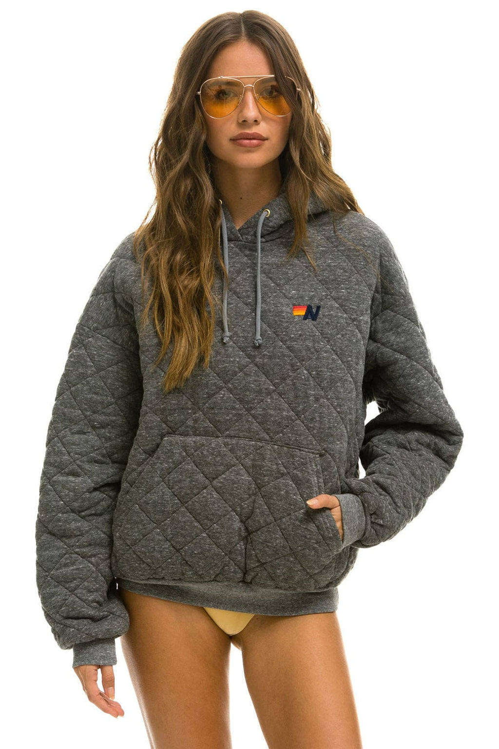 Classic QUILTED RELAXED PULLOVER HOODIE - HEATHER GREY