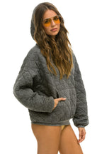 Classic QUILTED RELAXED PULLOVER HOODIE - HEATHER GREY