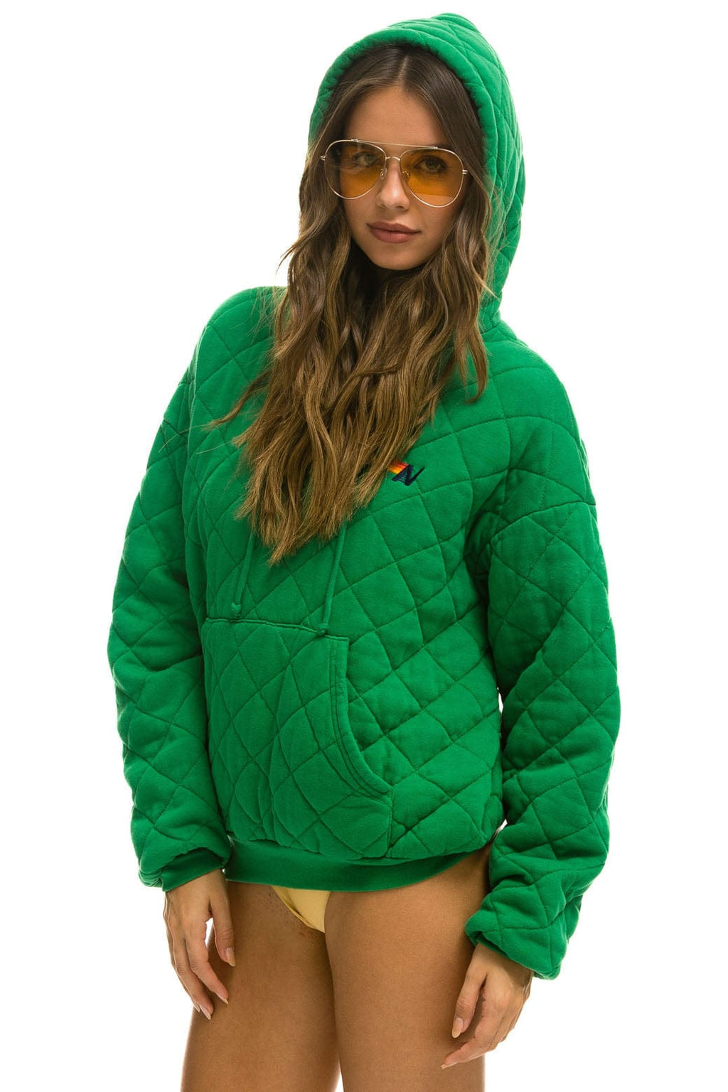 Classic QUILTED RELAXED PULLOVER HOODIE - KELLY GREEN