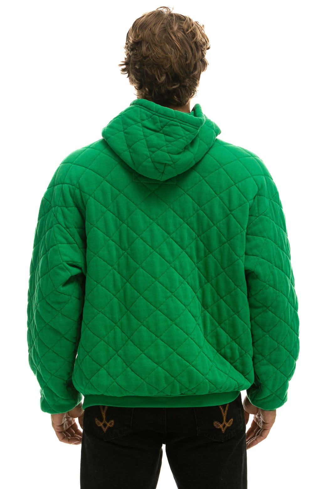 Classic QUILTED RELAXED PULLOVER HOODIE - KELLY GREEN