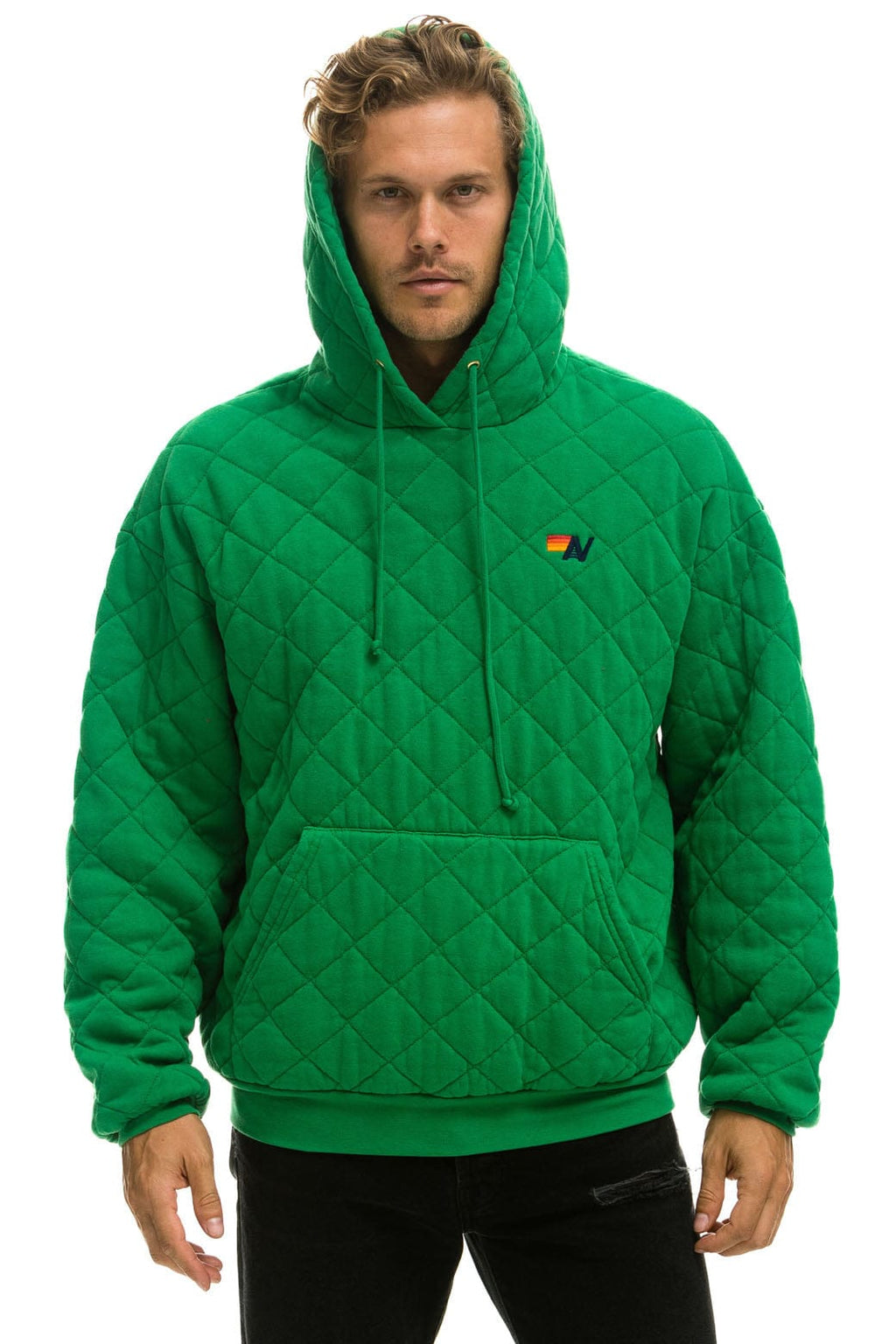 Classic QUILTED RELAXED PULLOVER HOODIE - KELLY GREEN