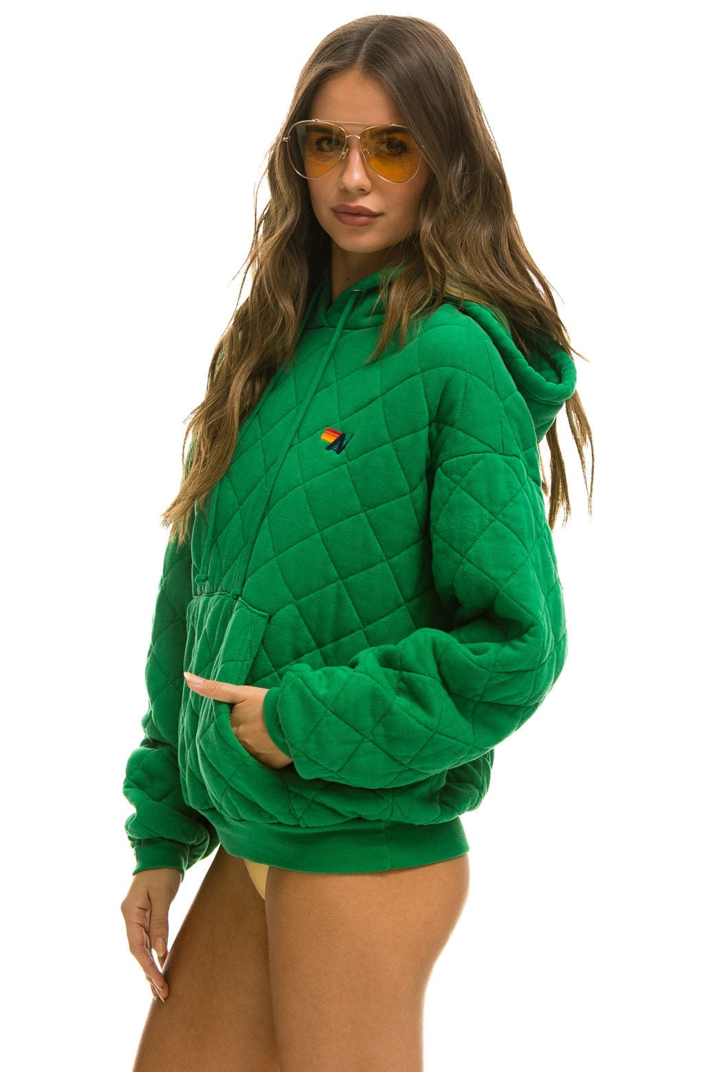 Classic QUILTED RELAXED PULLOVER HOODIE - KELLY GREEN