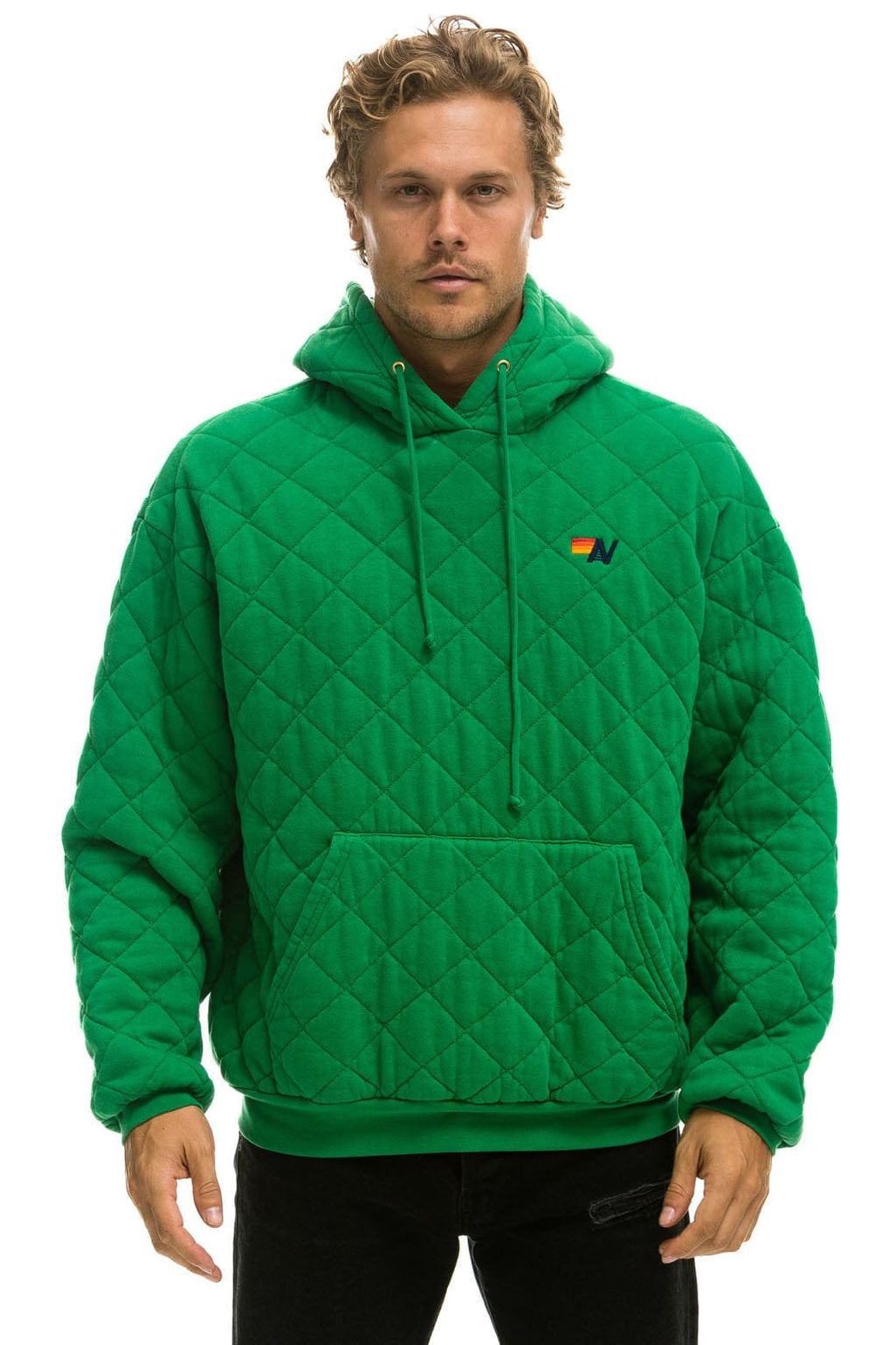 Classic QUILTED RELAXED PULLOVER HOODIE - KELLY GREEN