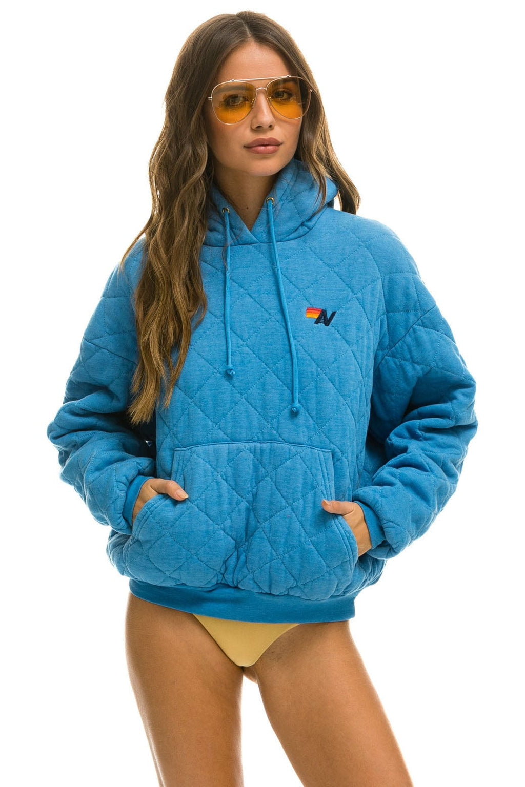 Classic QUILTED RELAXED PULLOVER HOODIE - OCEAN