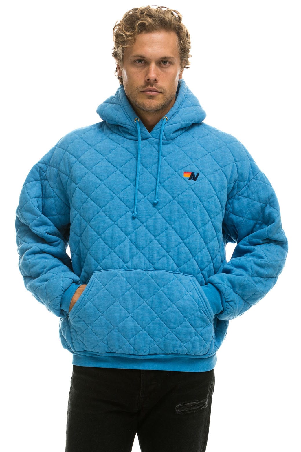 Classic QUILTED RELAXED PULLOVER HOODIE - OCEAN