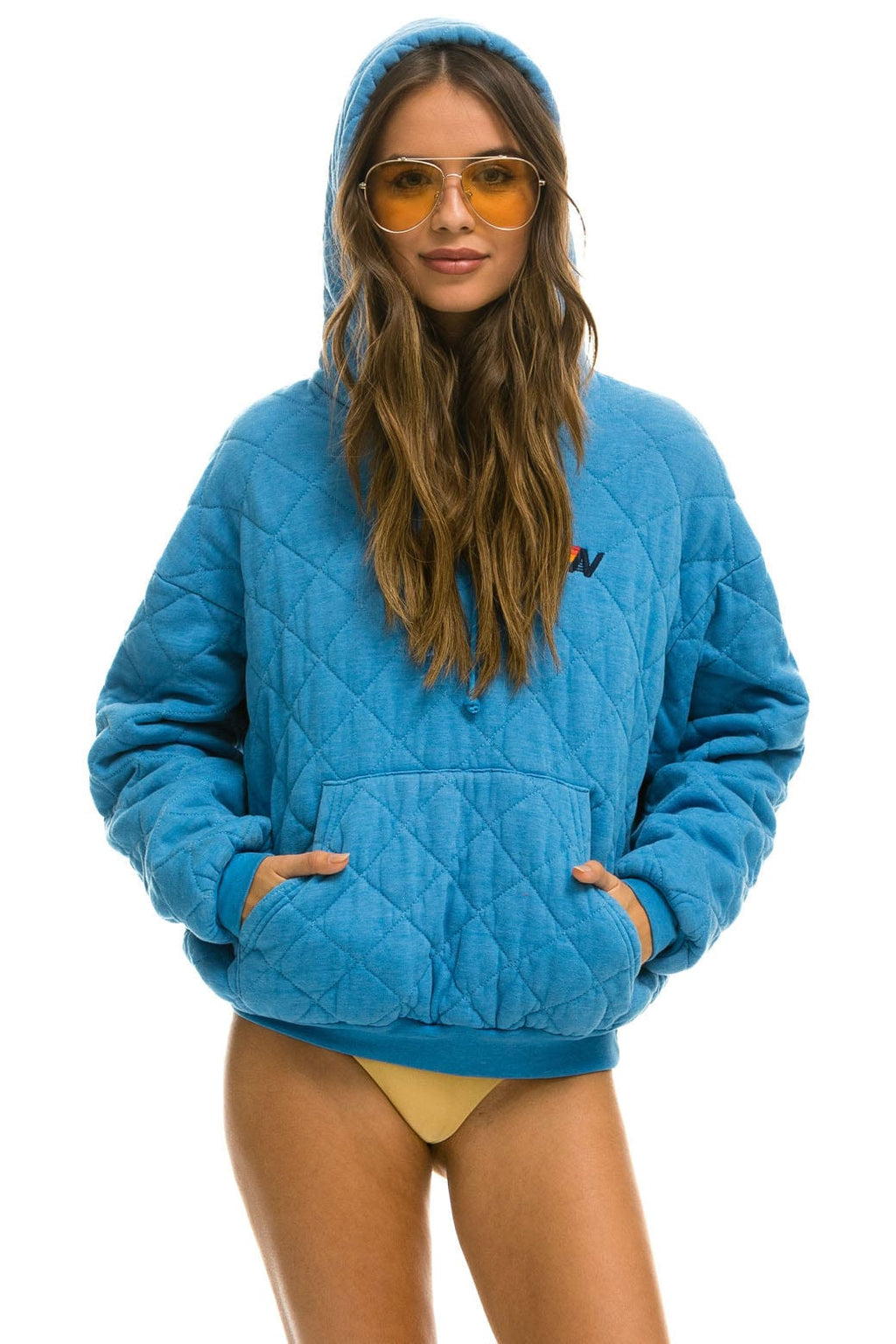 Classic QUILTED RELAXED PULLOVER HOODIE - OCEAN