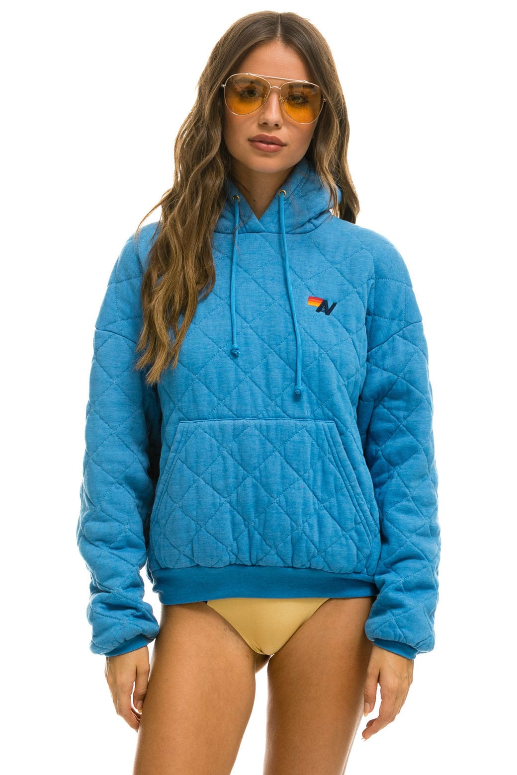 Classic QUILTED RELAXED PULLOVER HOODIE - OCEAN