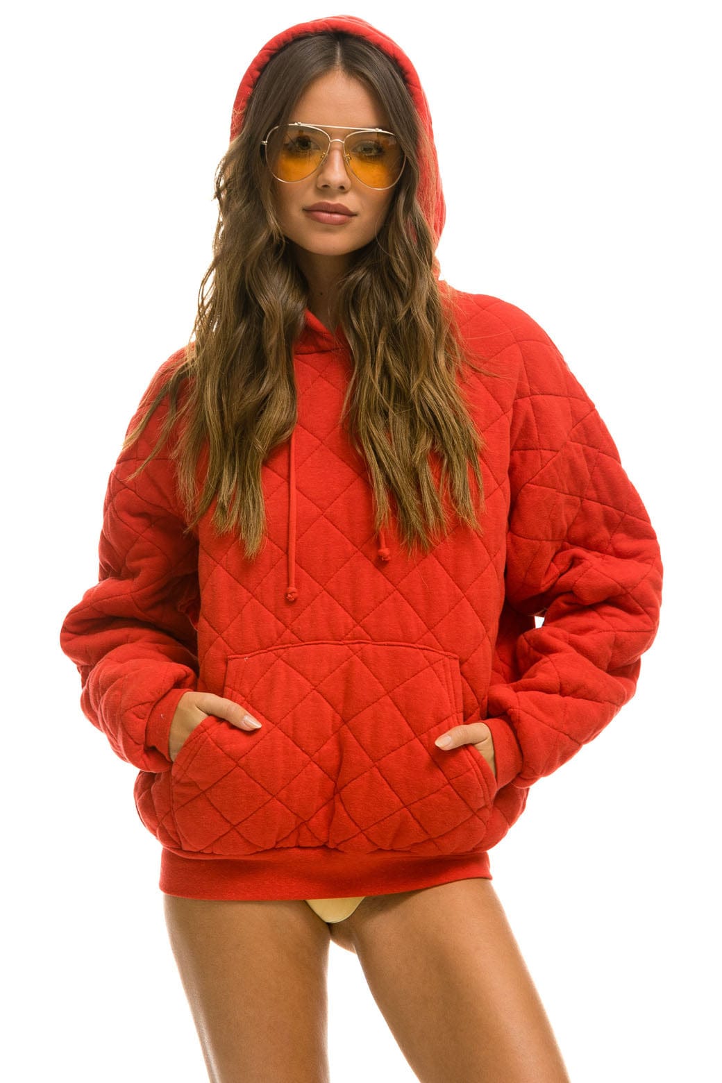 Classic QUILTED RELAXED PULLOVER HOODIE - RED