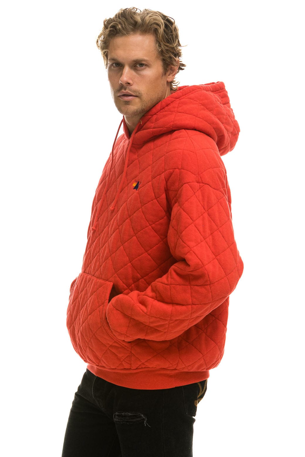 Classic QUILTED RELAXED PULLOVER HOODIE - RED