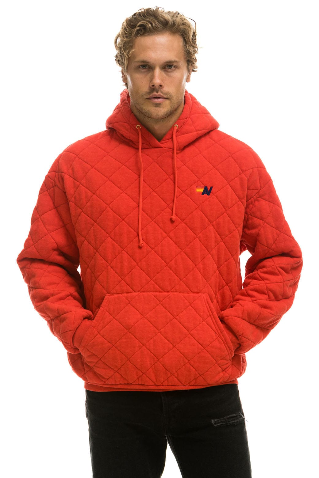 Classic QUILTED RELAXED PULLOVER HOODIE - RED