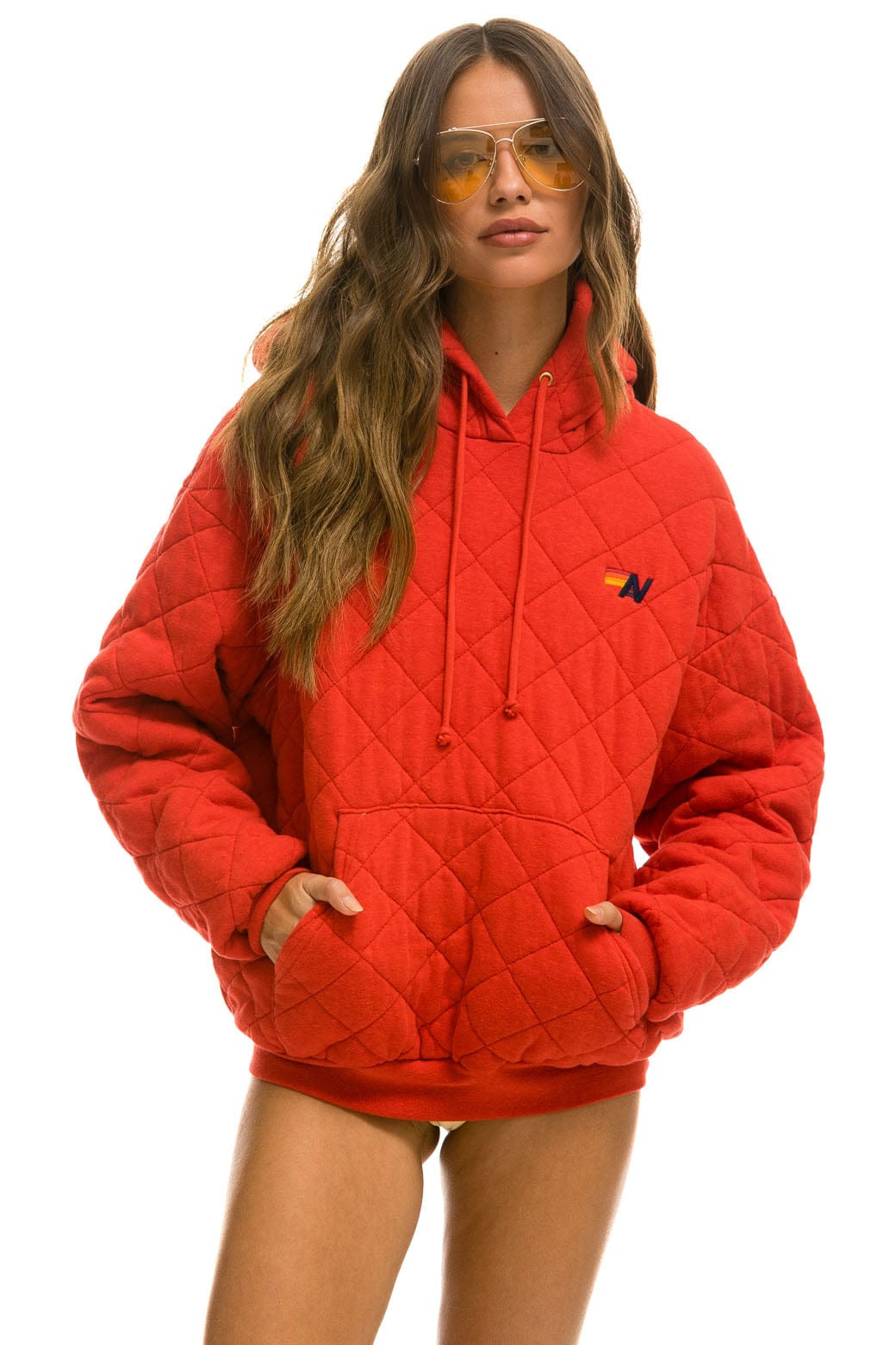 Classic QUILTED RELAXED PULLOVER HOODIE - RED