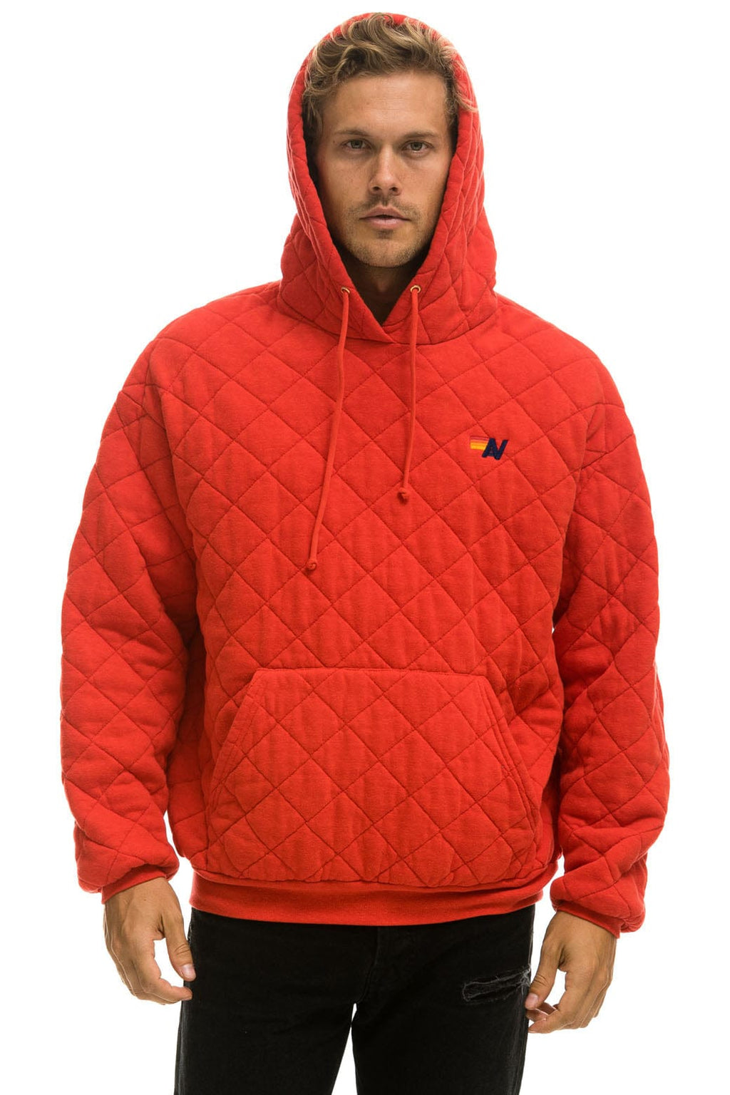 Classic QUILTED RELAXED PULLOVER HOODIE - RED