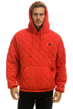 Classic QUILTED RELAXED PULLOVER HOODIE - RED