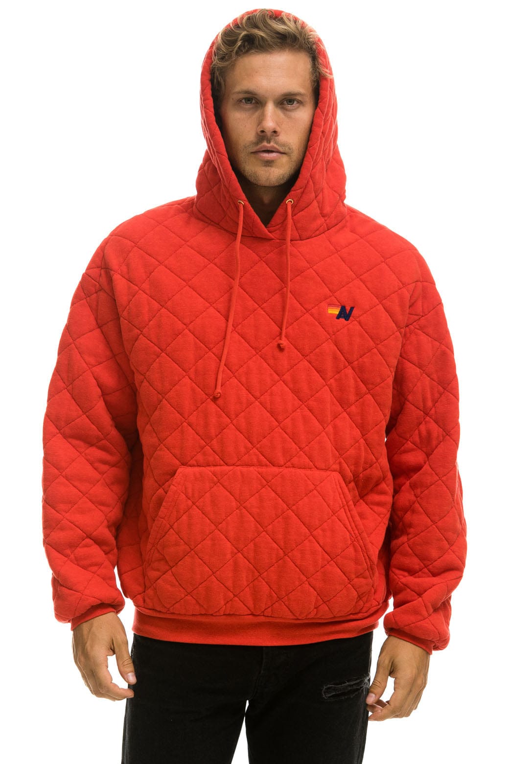 Classic QUILTED RELAXED PULLOVER HOODIE - RED