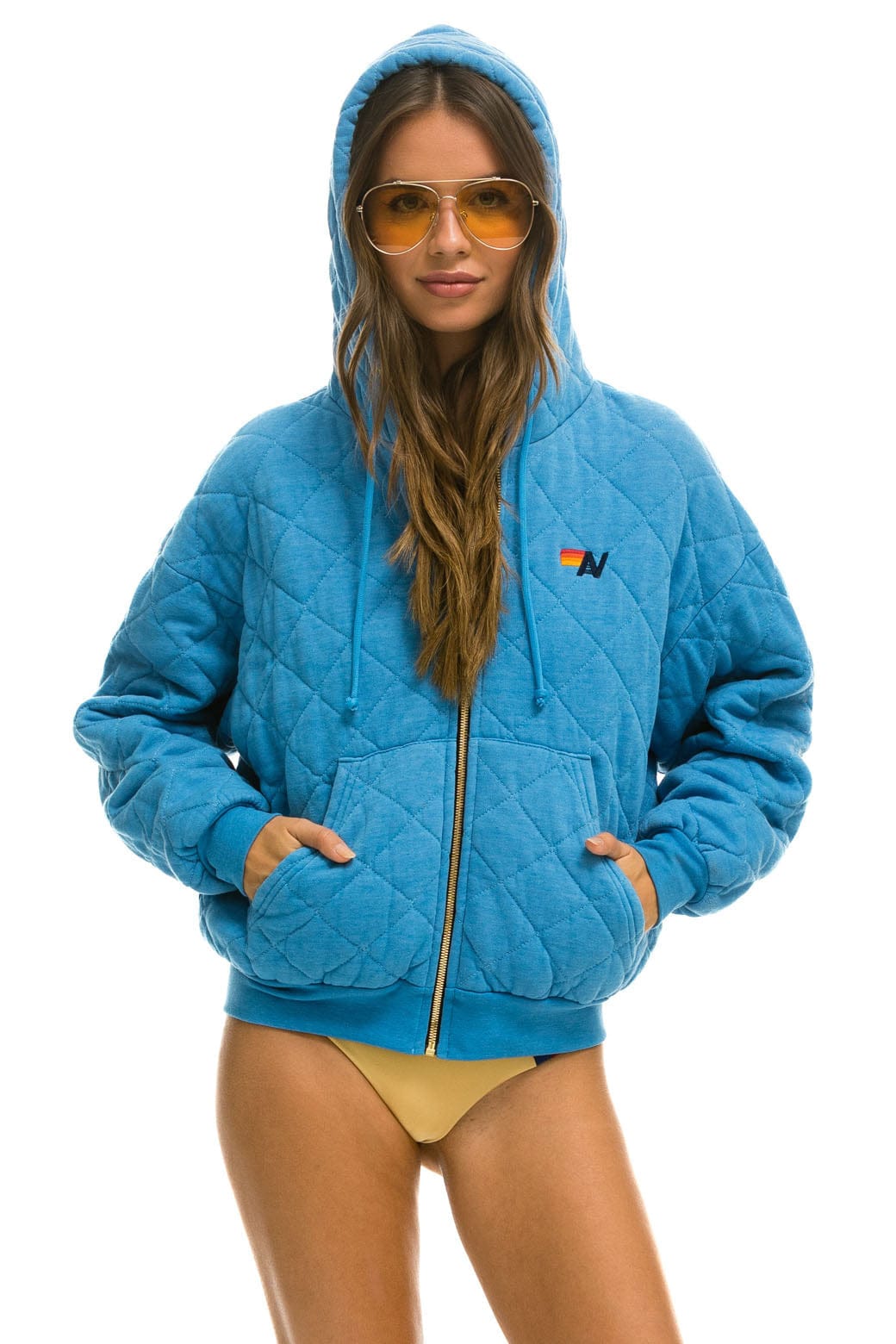 Classic QUILTED ZIP HOODIE RELAXED - OCEAN