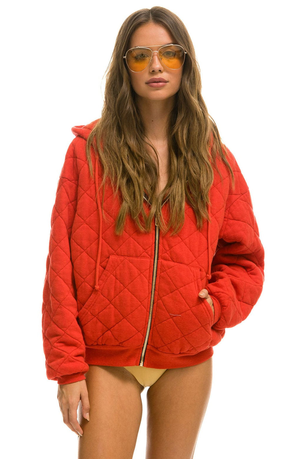 Classic QUILTED ZIP HOODIE RELAXED - RED