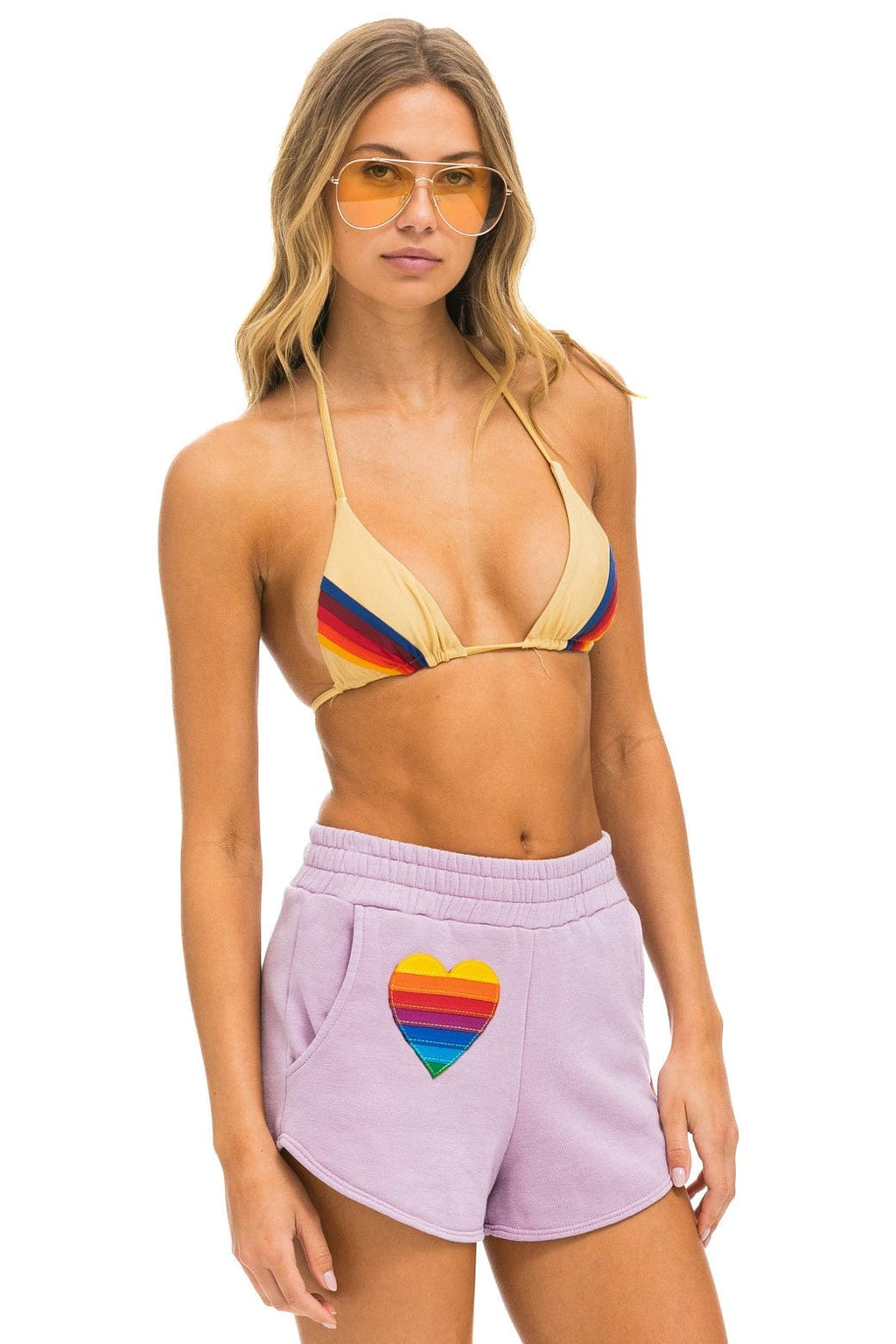 Classic RAINBOW HEART STITCH LOUNGER SHORT - MAUVE