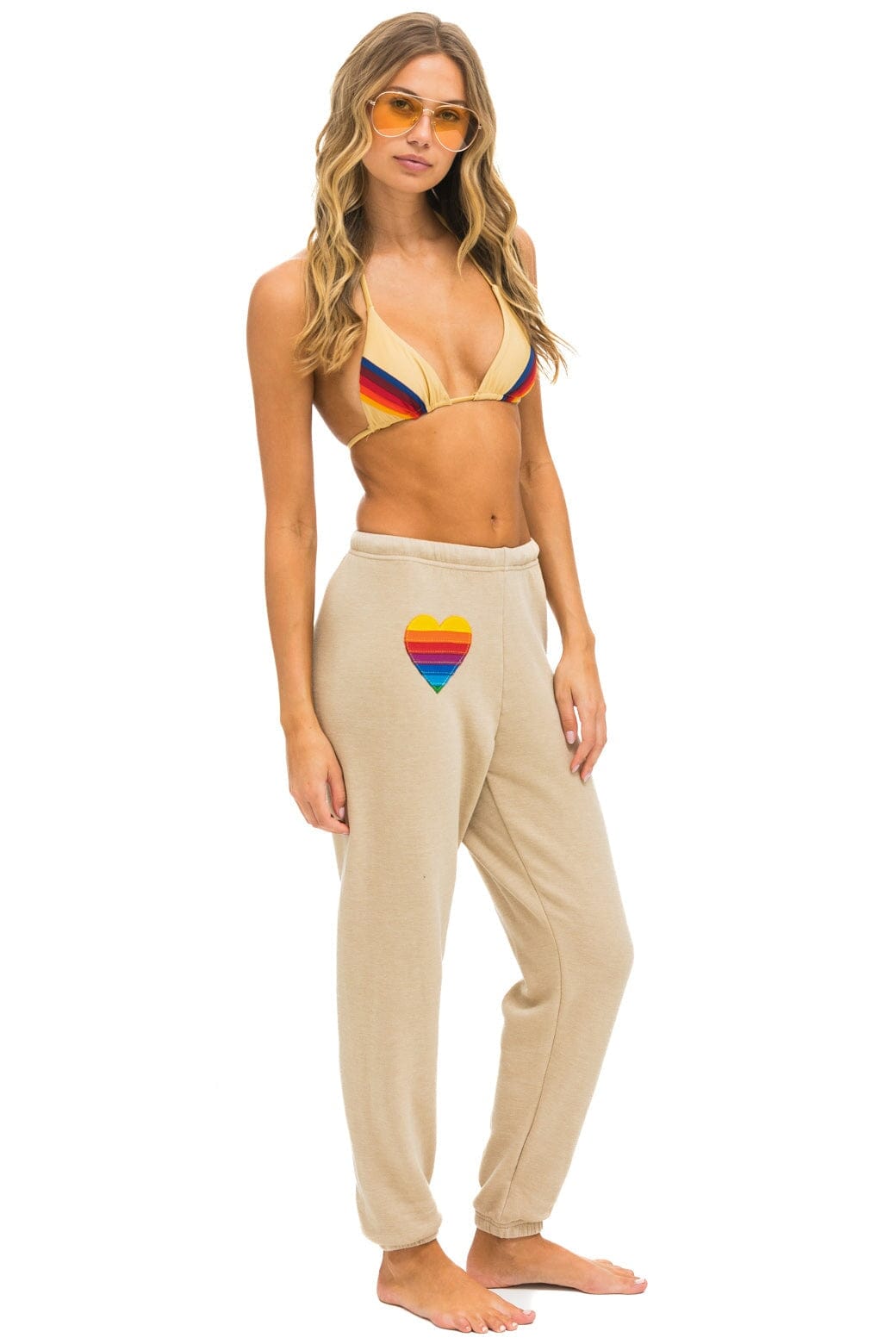 Classic RAINBOW HEART STITCH SWEATPANTS - SAND
