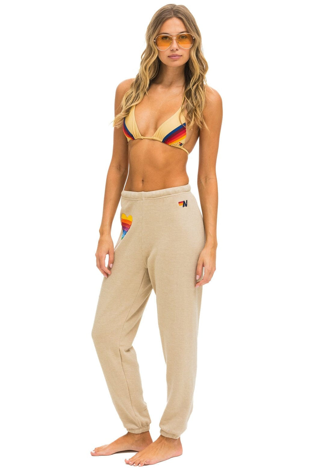 Classic RAINBOW HEART STITCH SWEATPANTS - SAND