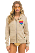 Classic RAINBOW HEART STITCH ZIP HOODIE - SAND