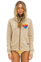 Classic RAINBOW HEART STITCH ZIP HOODIE - SAND