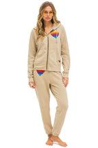 Classic RAINBOW HEART STITCH ZIP HOODIE - SAND