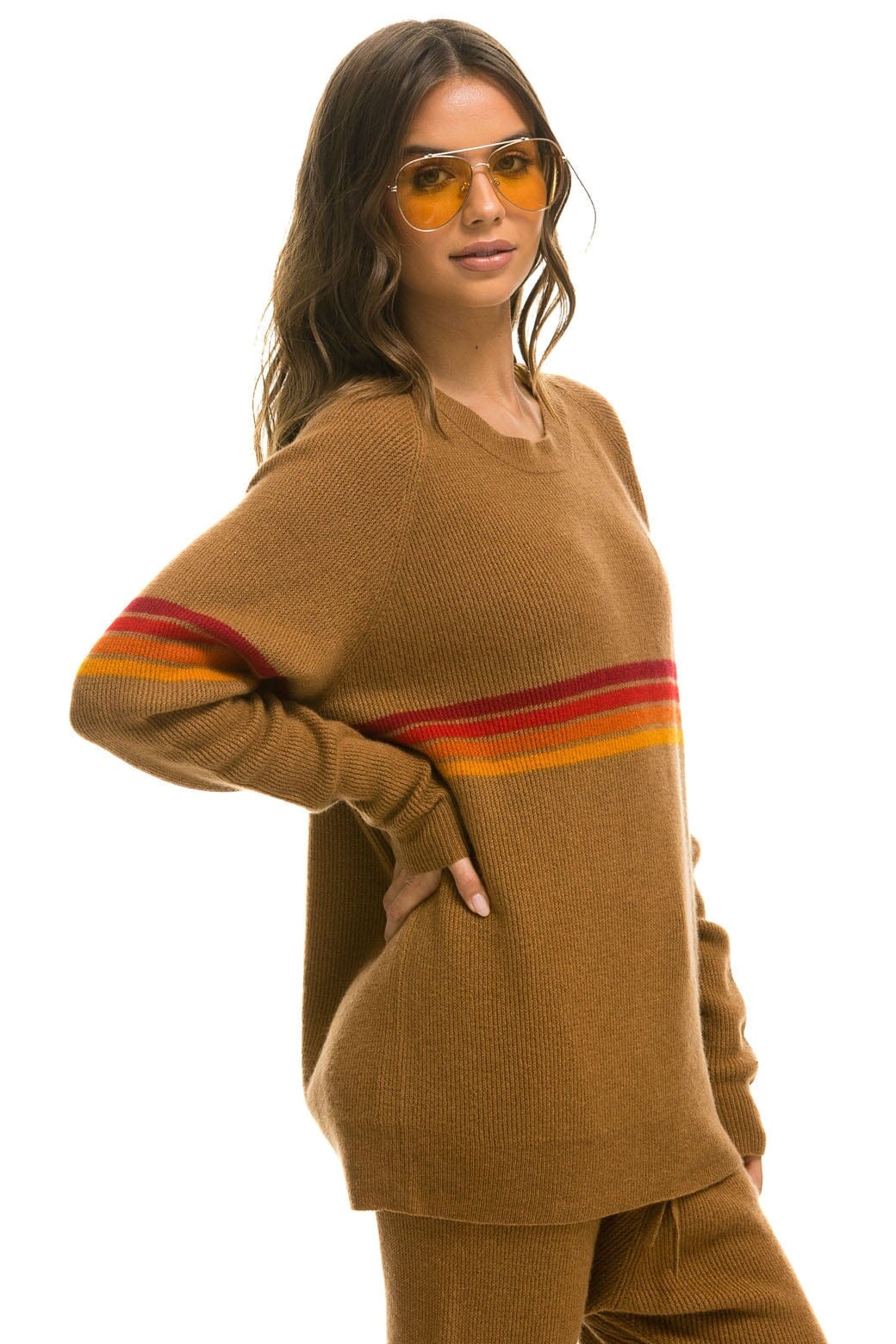 Classic RAINBOW STRIPE 4 UNISEX CASHMERE SWEATER - BUTTERSCOTCH
