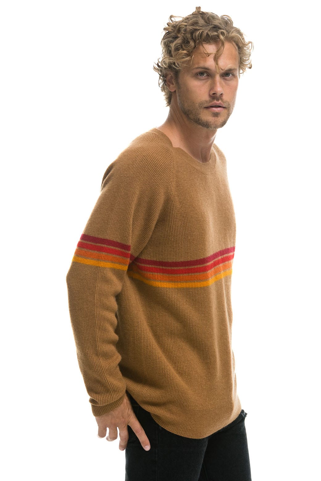 Classic RAINBOW STRIPE 4 UNISEX CASHMERE SWEATER - BUTTERSCOTCH