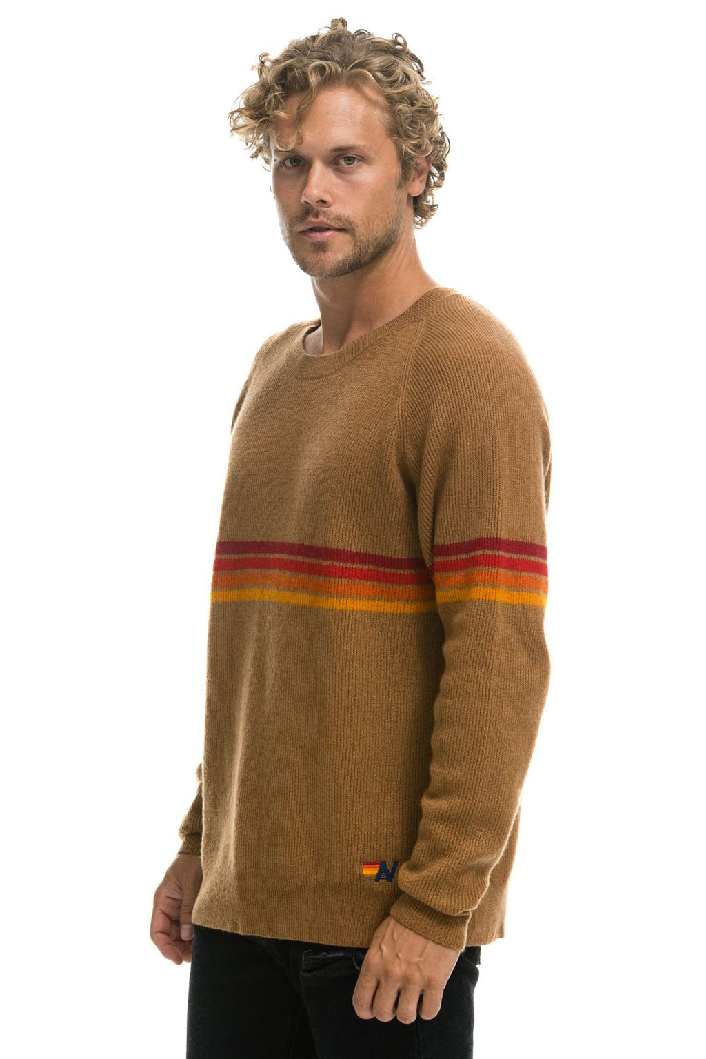 Classic RAINBOW STRIPE 4 UNISEX CASHMERE SWEATER - BUTTERSCOTCH