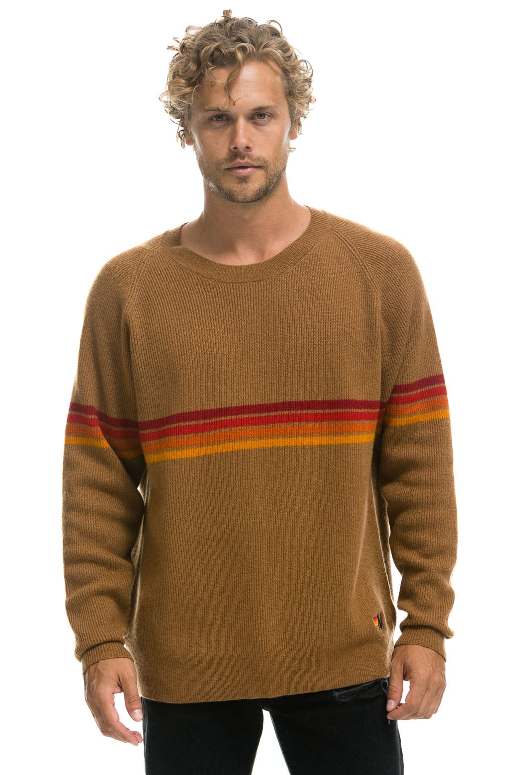 Classic RAINBOW STRIPE 4 UNISEX CASHMERE SWEATER - BUTTERSCOTCH